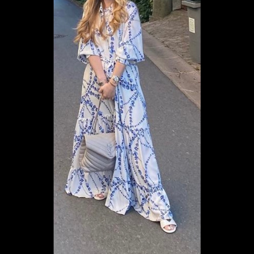 Misa revolve long white blue dress